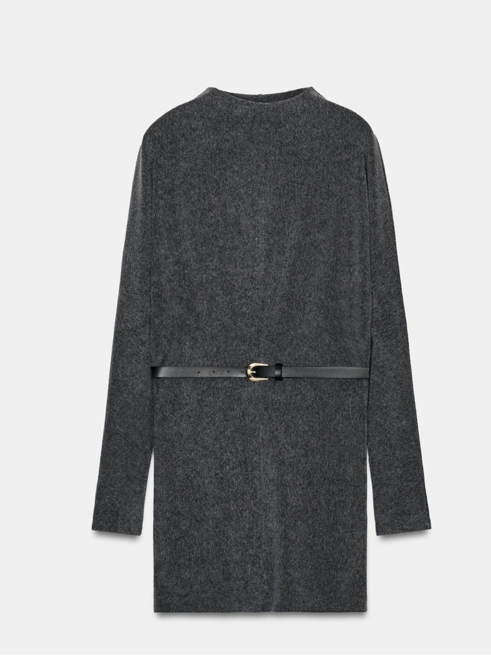 Zara Charcoal Gray Long-Sleeve Mini Dress with Slim Belt - Picture 4 of 8